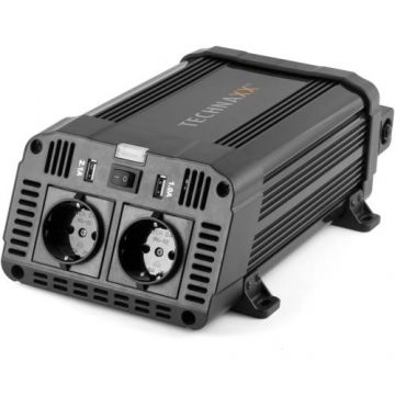 Invertor de tensiune Technaxx TE16, 1200W, alimentare 12V, iesire 230V, 2 x USB-A (Negru)