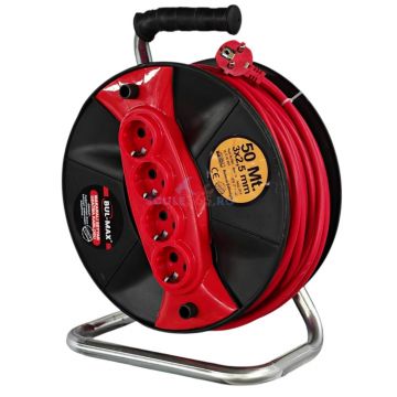 Prelungitor electric 50m, pe rola cu tambur, 50m, 3x2.5mm, 4 prize, 3500W, BUL-MAX BMX1388 Prelungitor electric 50m, pe rola cu tambur, 50m, 3x2.5mm, 4 prize, 3500W, BUL-MAX BMX1388